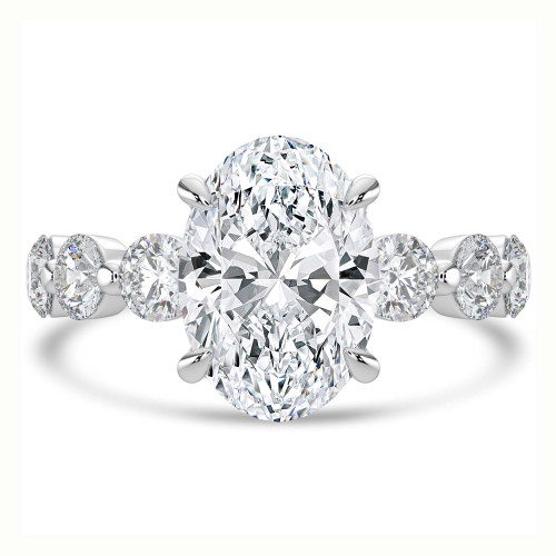 4 9/10 CTW Oval Lab Created Diamond  Solitaire with Accents Engagement Ring in 14K White Gold with Shared Prong Round Accents (MD260085)