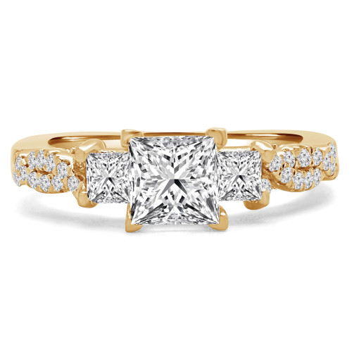 Princess Lab Created Diamond Three-Stone Engagement Ring in Yellow Gold with Accents (MVSX1021-Y)