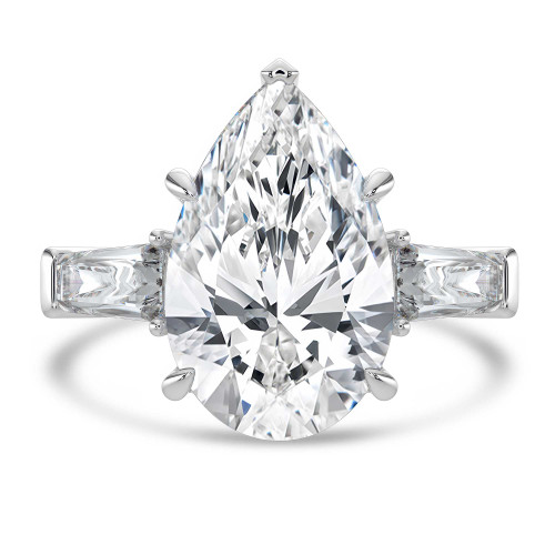 Pear Lab Created Diamond with Baguette Sidestones Three-Stone Engagement Ring in White Gold (MVSX1038-W)