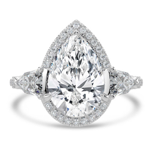 Pear Lab Created Diamond with Shield Sidestones Three-Stone Engagement Ring in White Gold with Three-row Pave Accents (MVSX1046-W)