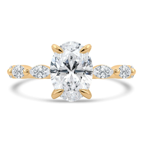 2 2/3 CTW Oval Lab Created Diamond Hidden Halo Solitaire with Accents Ring in 14K Yellow Gold with Marquise Accents (MDR260040)