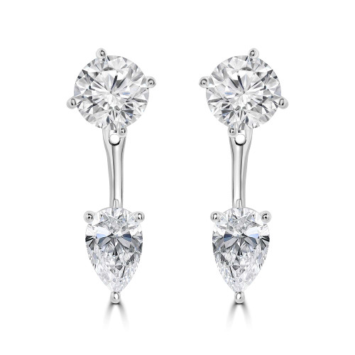 5 1/10 CTW Pear Lab Created Diamond Toi et Moi Drop/Dangle Earrings in 14K White Gold (MDR260042)