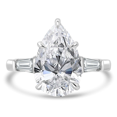4 2/5 CTW Pear Lab Created Diamond Three-stone Engagement Ring in 14K White Gold with Tapered Baguette Side-stones (MDR260045)