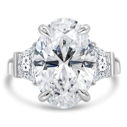 8 1/10 CTW Oval Lab Created Diamond Three-stone Engagement Ring in 14K White Gold with Trapezoid Side-stones (MDR260046)