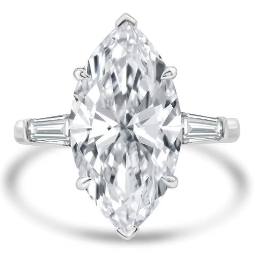 7 3/5 CTW Marquise Lab Created Diamond Three-stone Engagement Ring in 14K White Gold with Tapered Baguette Side-stones (MDR260048)