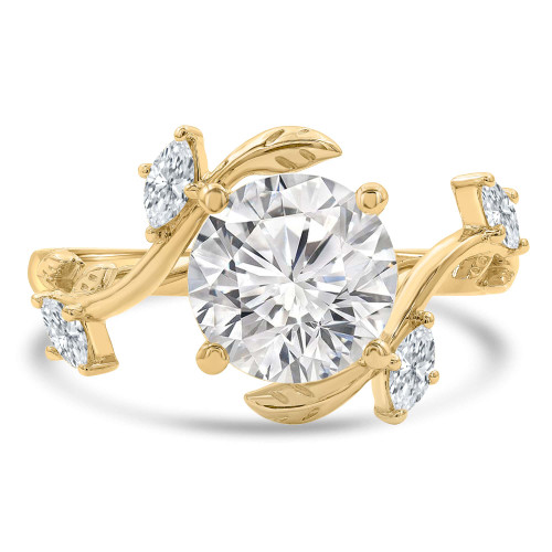 2 3/4 CTW Round Lab Created Diamond Floral Solitaire with Accents Engagement Ring in 14K Yellow Gold (MDR260049)