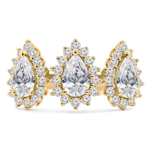1 5/8 CTW Pear Lab Created Diamond Cocktail Halo Three-stone Ring in 14K Yellow Gold (MDR260060)