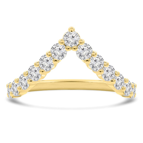1 1/6 CTW Round Lab Created Diamond Shared Prong Chevron Tiara Semi-Eternity Anniversary Wedding Band Ring in 14K Yellow Gold (MDR260061)