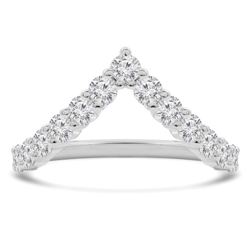 1 1/6 CTW Round Lab Created Diamond Shared Prong Chevron Tiara Semi-Eternity Anniversary Wedding Band Ring in 14K White Gold (MDR260062)