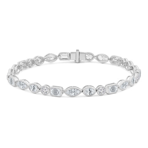 6 1/2 CTW Multi-Shaped Lab Created Diamond Bezel Set Oval Marquise Emerald Round Tennis Bracelet in 14K White Gold (MDR260069)