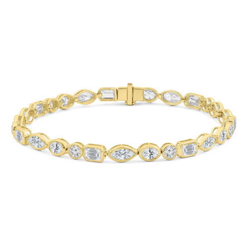 6 1/4 CTW Multi-Shaped Lab Created Diamond Bezel Set Emerald Marquise Oval Round Tennis Bracelet in 14K Yellow Gold (MDR260070)