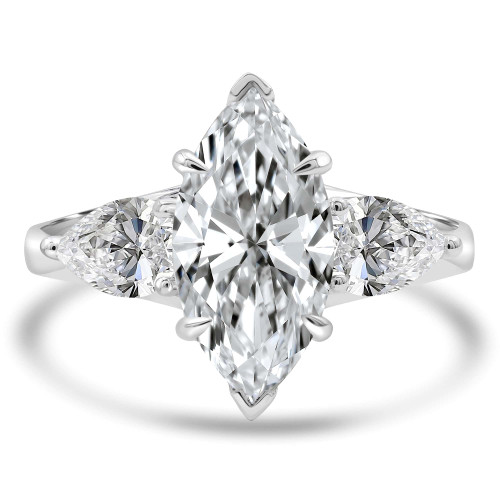 3 1/2 CTW Marquise Lab Created Diamond with Pear Side-stones Three-stone Engagement Ring in 14K White Gold (MDR260073)