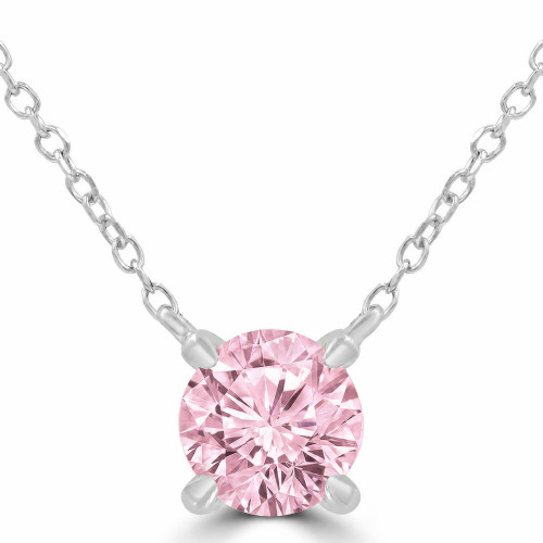 7/8 CTW Round Pink Lab Created Diamond  Solitaire Pendant Necklace in 14K White Gold (MD260093)