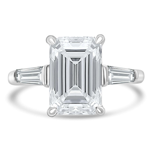 3 1/10 CTW Emerald Lab Created Diamond  Hidden Halo Three-Stone Engagement Ring in 14K White Gold With Baguette Side-stones (MD260102)
