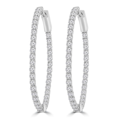 2 2/5 CTW Round Lab Created Diamond  1" 1/8 Oval Inside Outside Hoop Earrings in 14K White Gold (MD260108)