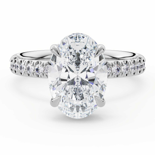 3 1/2 CTW Oval Lab Created Diamond  Hidden Halo Solitaire with Accents Engagement Ring in 14K White Gold (MD260110)