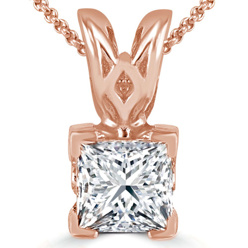 Princess Diamond V-Prong Solitaire Pendant in 14K Rose Gold (MVSP0004-R)