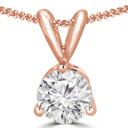 Round Diamond 3-Prong Solitaire Pendant in 14K Rose Gold (MVSP0008-R)