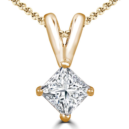 Princess Diamond 4-Prong Solitaire Pendant in 14K Yellow Gold (MVSP0010-Y)
