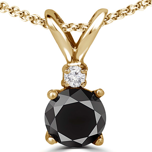 Round Black Diamond 4-Prong Solitaire with Accents Pendant in 14K Yellow Gold (MVSPB0005-Y)