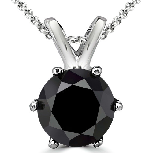 Round Black Diamond 6-Prong Solitaire Pendant in 14K White Gold (MVSPB0006-W)