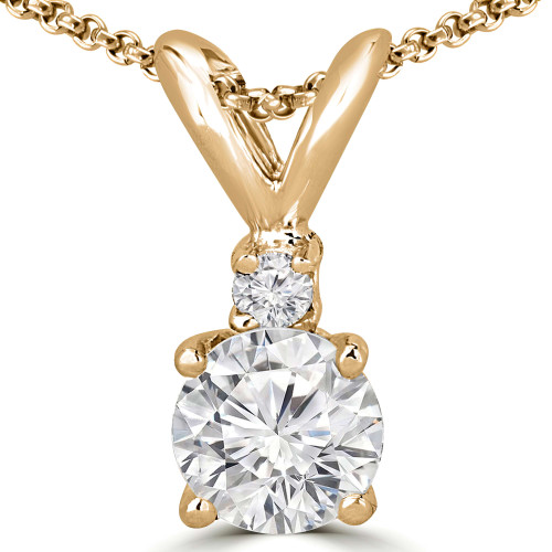 Round Lab Created Diamond 4-Prong Solitaire with Accents Pendant in 14K Yellow Gold (MVSP2005-Y)