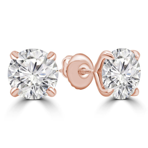 Solitaire Round Diamond 4-Prong Stud Earrings in 14K Rose Gold with Screwback (MVSE0008-R)