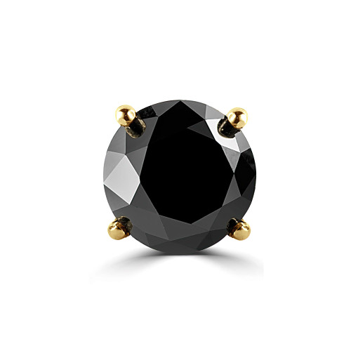 Solitaire Round Black Diamond 4-Prong Single Mens Stud Earring in 14K Yellow Gold with Screwback (MVSE1004-Y)