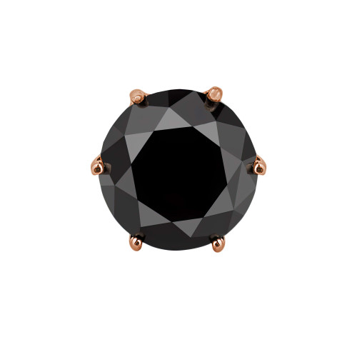 Solitaire Round Black Diamond 6-Prong Single Mens Stud Earring in 14K Rose Gold with Screwback (MVSE1005-R)