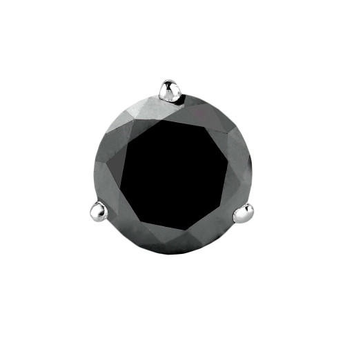 Solitaire Round Black Diamond 3-Prong Single Mens Martini Stud Earring in 14K White Gold with Screwback (MVSE1007-W)