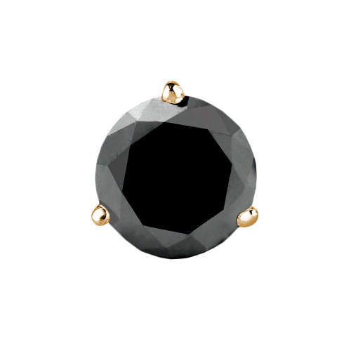 Solitaire Round Black Diamond 3-Prong Single Mens Martini Stud Earring in 14K Yellow Gold with Screwback (MVSE1007-Y)