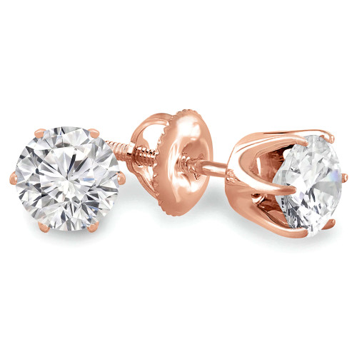 Round Lab Created Diamond 6-Prong Stud Earrings in 14K Rose Gold with Screwback (MVSE2003-R)