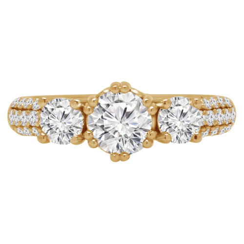 Round Lab Created Diamond Three-Stone Engagement Ring in Yellow Gold with Accents (MVSX1015-Y)