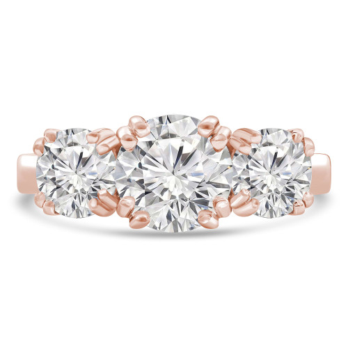Round Lab Created Diamond Vintage Double-prong Three-Stone Engagement Ring in Rose Gold (MVSX1025-R)