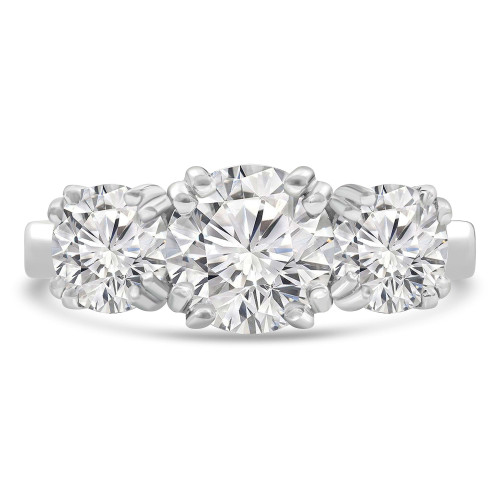 Round Lab Created Diamond Vintage Double-prong Three-Stone Engagement Ring in White Gold (MVSX1025-W)