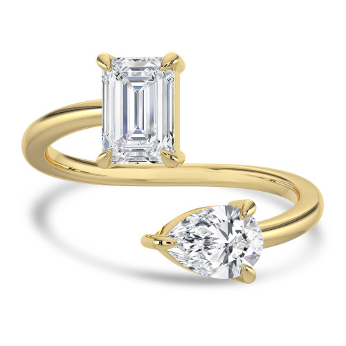 Emerald Lab Created Diamond Toi et Moi Engagement Ring in Yellow Gold (MVSX1027-Y)
