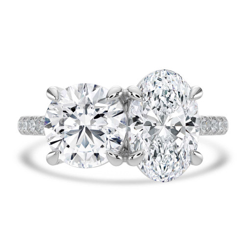 Round Lab Created Diamond with Accents Toi et Moi Engagement Ring in White Gold (MVSX1028-W)