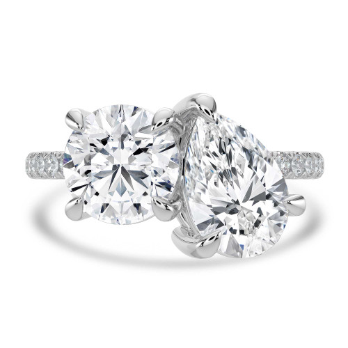 Round Lab Created Diamond with Accents Toi et Moi Engagement Ring in White Gold (MVSX1029-W)