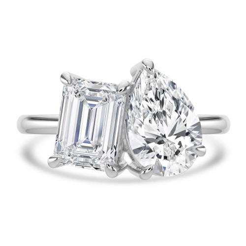 Emerald Lab Created Diamond Toi et Moi Solitaire with Accents Engagement Ring in White Gold (MVSX1031-W)