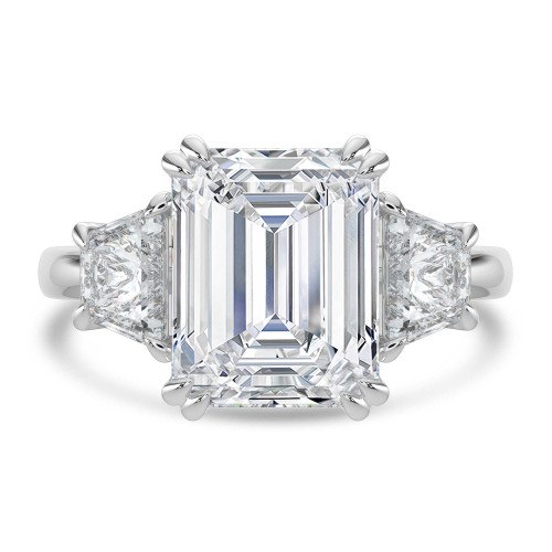 Emerald Lab Created Diamond with Trapazoid Sidestones Three-Stone Engagement Ring in White Gold (MVSX1035-W)