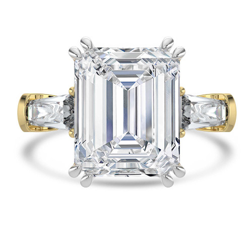 Emerald Lab Created Diamond with Baguette Sidestones Three-Stone Engagement Ring in Yellow Gold & White Gold (MVSX1036-Y)