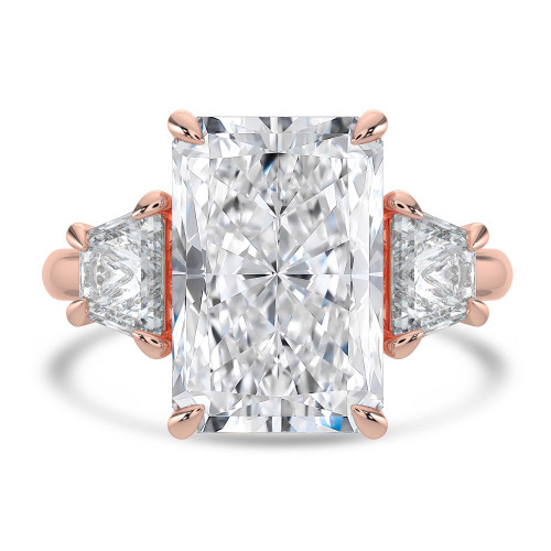 Radiant Lab Created Diamond with Baguette Sidestones Three-Stone Engagement Ring in Rose Gold (MVSX1037-R)
