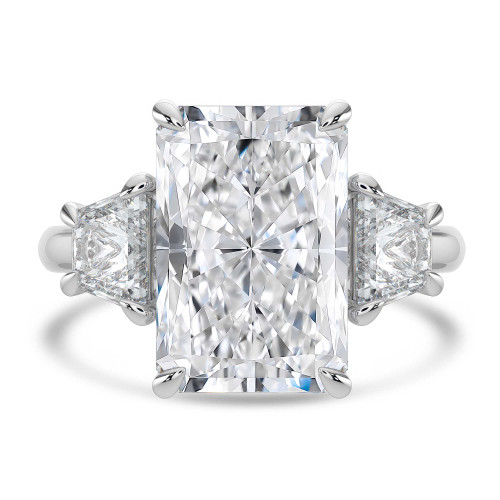 Radiant Lab Created Diamond with Baguette Sidestones Three-Stone Engagement Ring in White Gold (MVSX1037-W)