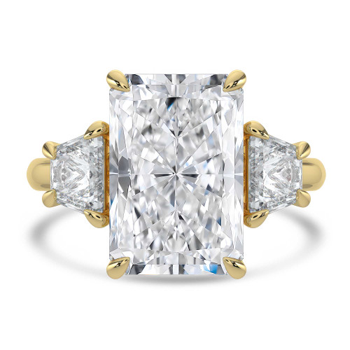 Radiant Lab Created Diamond with Baguette Sidestones Three-Stone Engagement Ring in Yellow Gold (MVSX1037-Y)