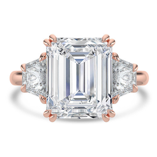 Emerald Lab Created Diamond with Trapezoid Sidestones Three-Stone Engagement Ring in Rose Gold (MVSX1040-R)