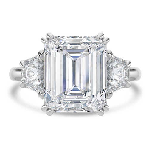 Emerald Lab Created Diamond with Trapezoid Sidestones Three-Stone Engagement Ring in White Gold (MVSX1040-W)