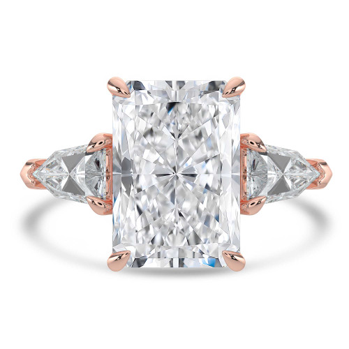 Radiant Lab Created Diamond with Shield Sidestones Three-Stone Engagement Ring in Rose Gold (MVSX1042-R)