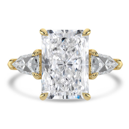 Radiant Lab Created Diamond with Shield Sidestones Three-Stone Engagement Ring in Yellow Gold (MVSX1042-Y)