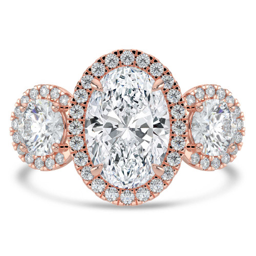 Oval Lab Created Diamond Triple Halo Three-Stone Engagement Ring in Rose Gold (MVSX1044-R)