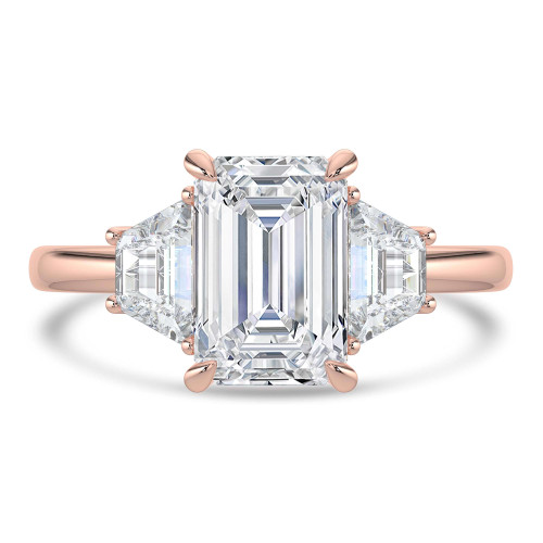 Emerald Lab Created Diamond Open Bridge Three-Stone Engagement Ring in Rose Gold (MVSX1048-R)